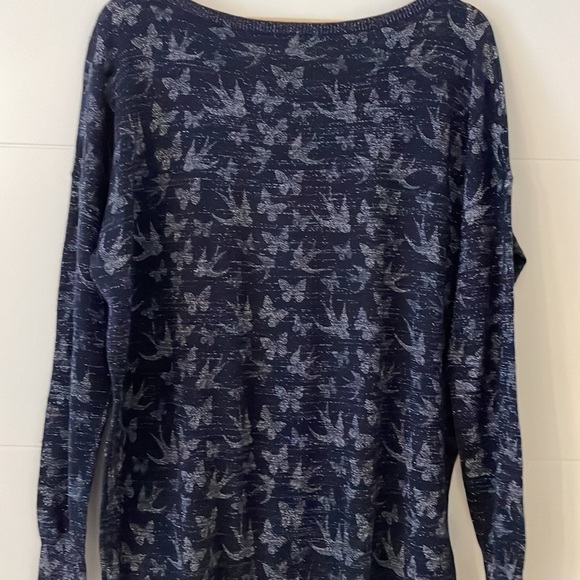 Yumi Long tunic metallic knitbutterfly and birds print long line oversized top - Picture 6 of 7